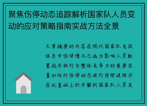 聚焦伤停动态追踪解析国家队人员变动的应对策略指南实战方法全景